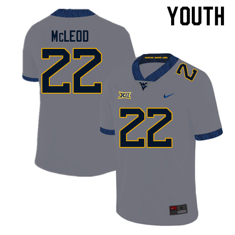 NCAA Youth Saint McLeod West Virginia Mountaineers Gray #22 Nike Stitched Football College Authentic Jersey UJ23A53QX